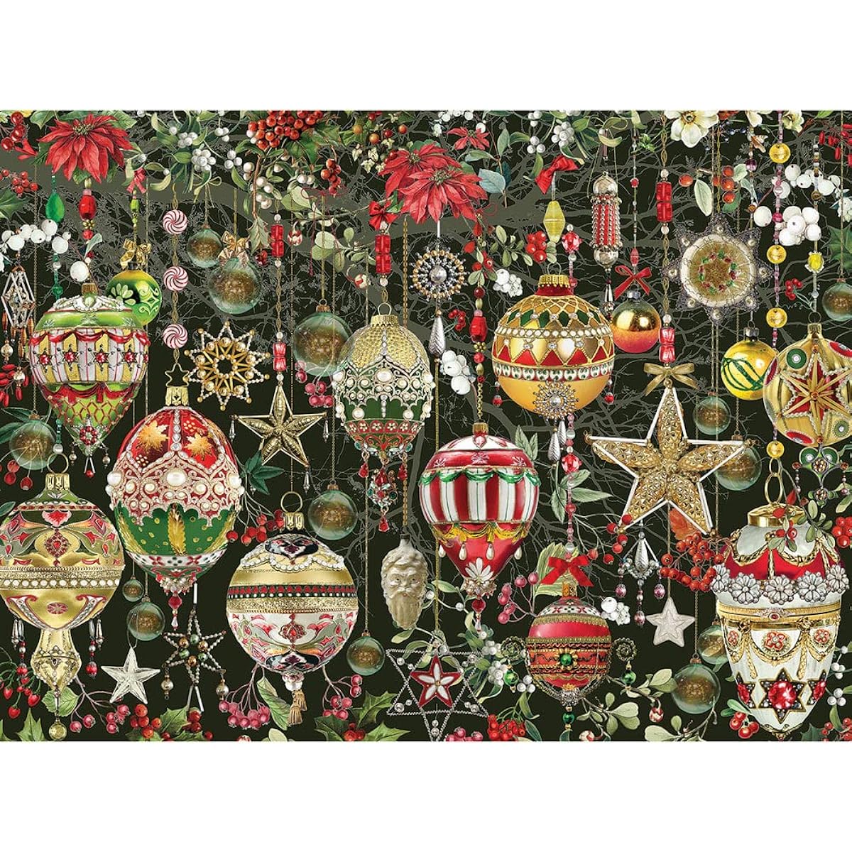 Bits and Pieces - 500 Piece Jigsaw Puzzle for Adults 18" x 24" - Christmas Ornaments - 500 Piece Holiday Tree Decorations Flowers Stars Winter Jigsaw Puzzle by Artist Barbara Behr
