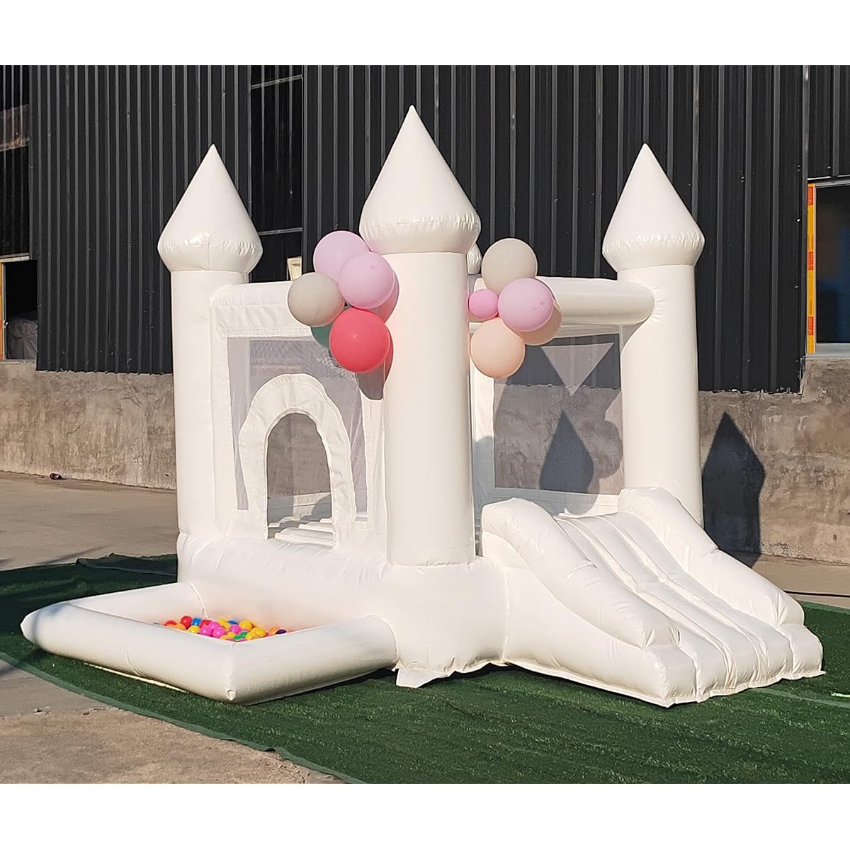 White Bounce House 9x9ft Bouncy House Ball Pit/Slide/Air Blower PVC Easy Clean Durable Wear Resistant Bouncy Castle Kids Jump Bed
