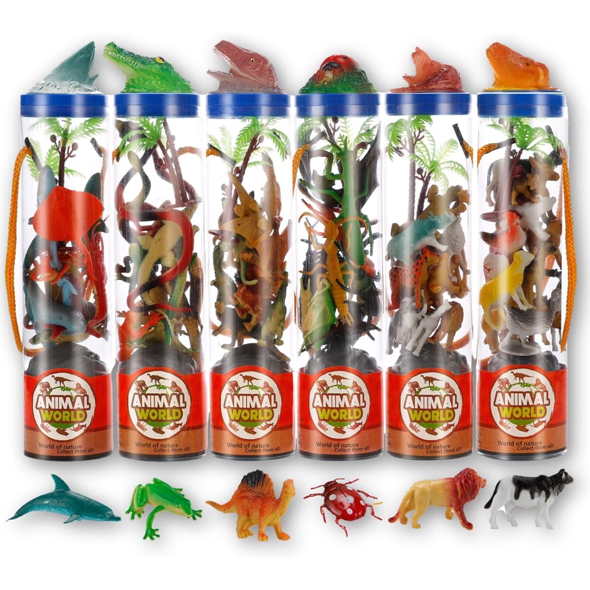 6 Pack Small Animal Figure Toys, 78 Pcs Realistic Mini Dinosaurs Insects Sea Farm Reptiles Wild Jungle Zoo Plastic Tiny Creatures Playset Cake Topper Party Favors for Kids Toddlers