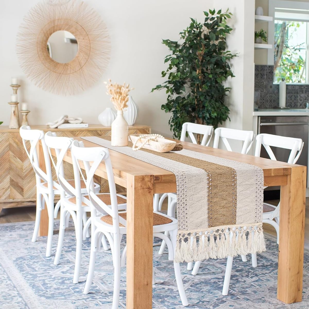 tiosggd Boho Table Runner Home Decor 72" Long Brown Coffee Table Cover with Tassels Dresser Runner with Topper for Kitchen Bedroom Farmhouse Rustic Bridal Shower Fall Table Decor