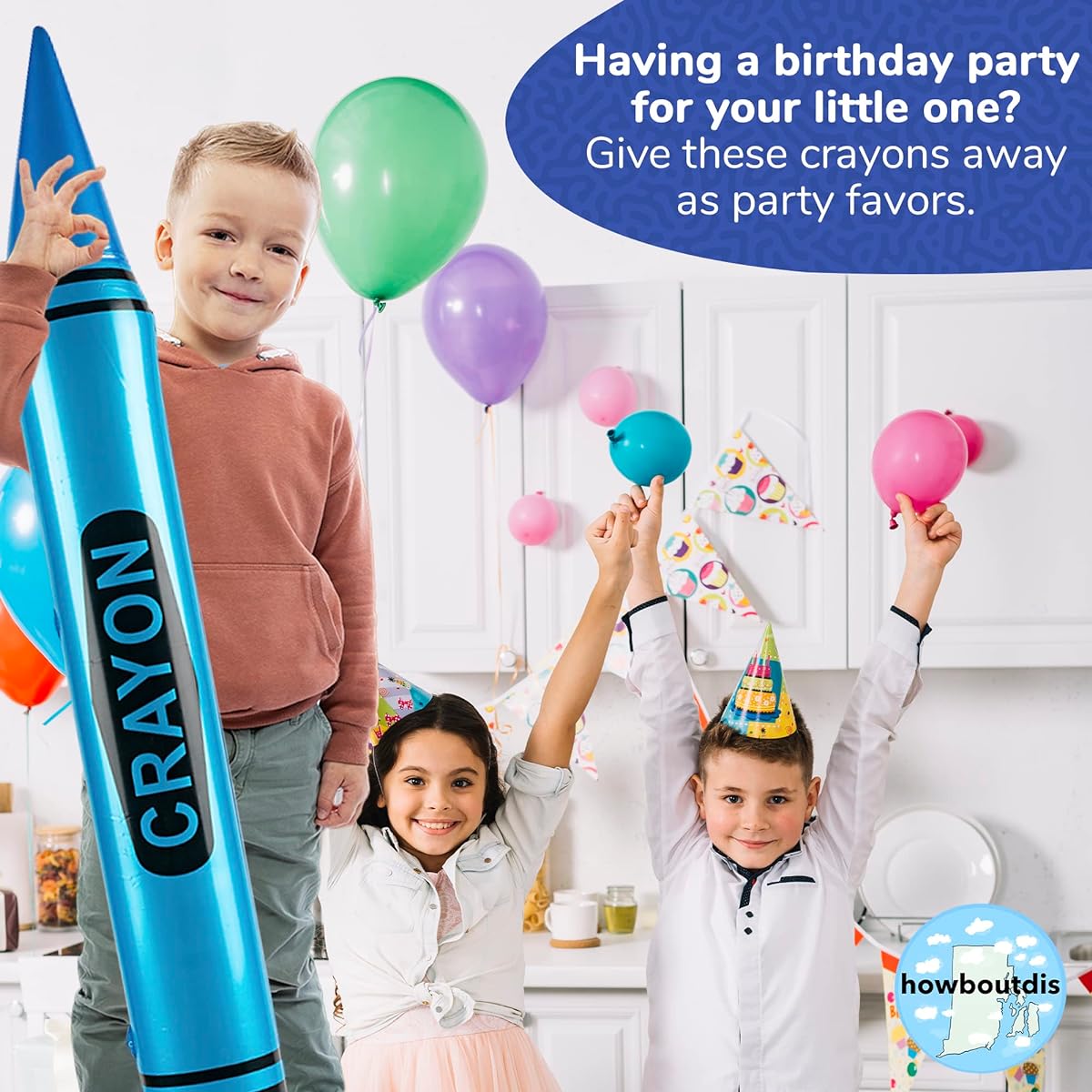 HOWBOUTDIS 44" Tall Inflatable Crayons (4 Pack - Different Colors) Bright Colors - Super Fun Party Favors / Prizes/Gifts for Ages 3+