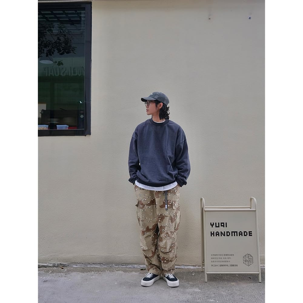 [CHANGE WELL] Men's "2023AW" Vintage Fashion [Washed] Long Sleeve Sweatshirt Plain Sweatshirt Spring/Autumn 100% Cotton