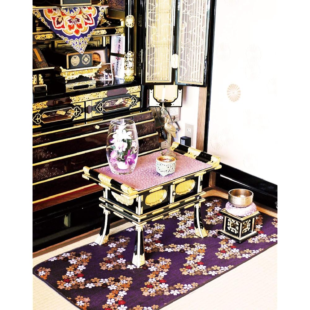 Fireproof mat, for Buddhist altars, fireproof treated mat, rug in front of Buddhist altar, flame retardant felt (chrysanthemum, edge area, special product B 105 x 50cm)