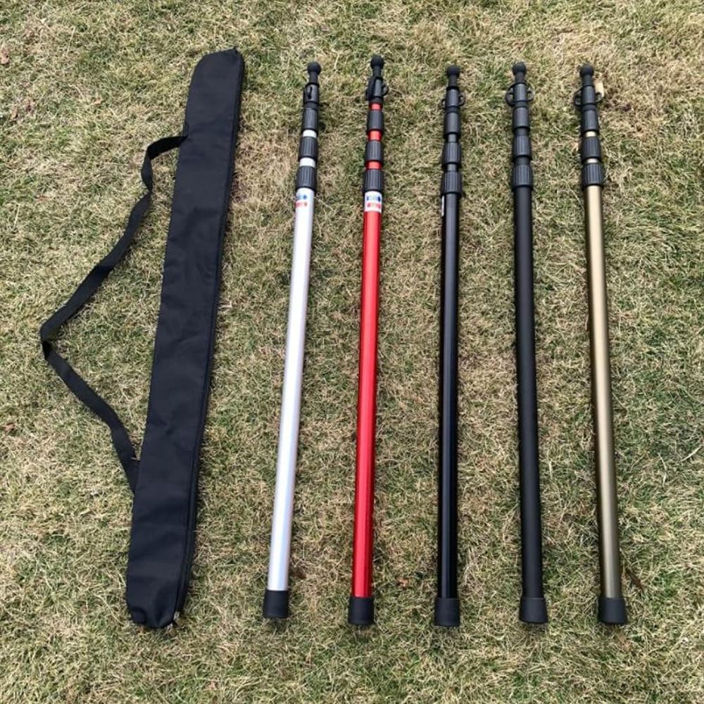 Set of 2 tent poles, tarp poles, aluminum, extendable up to 230cm, 4-level height adjustment, new type, telescopic type, sliding type, compact, with lightning protection cap, storage included