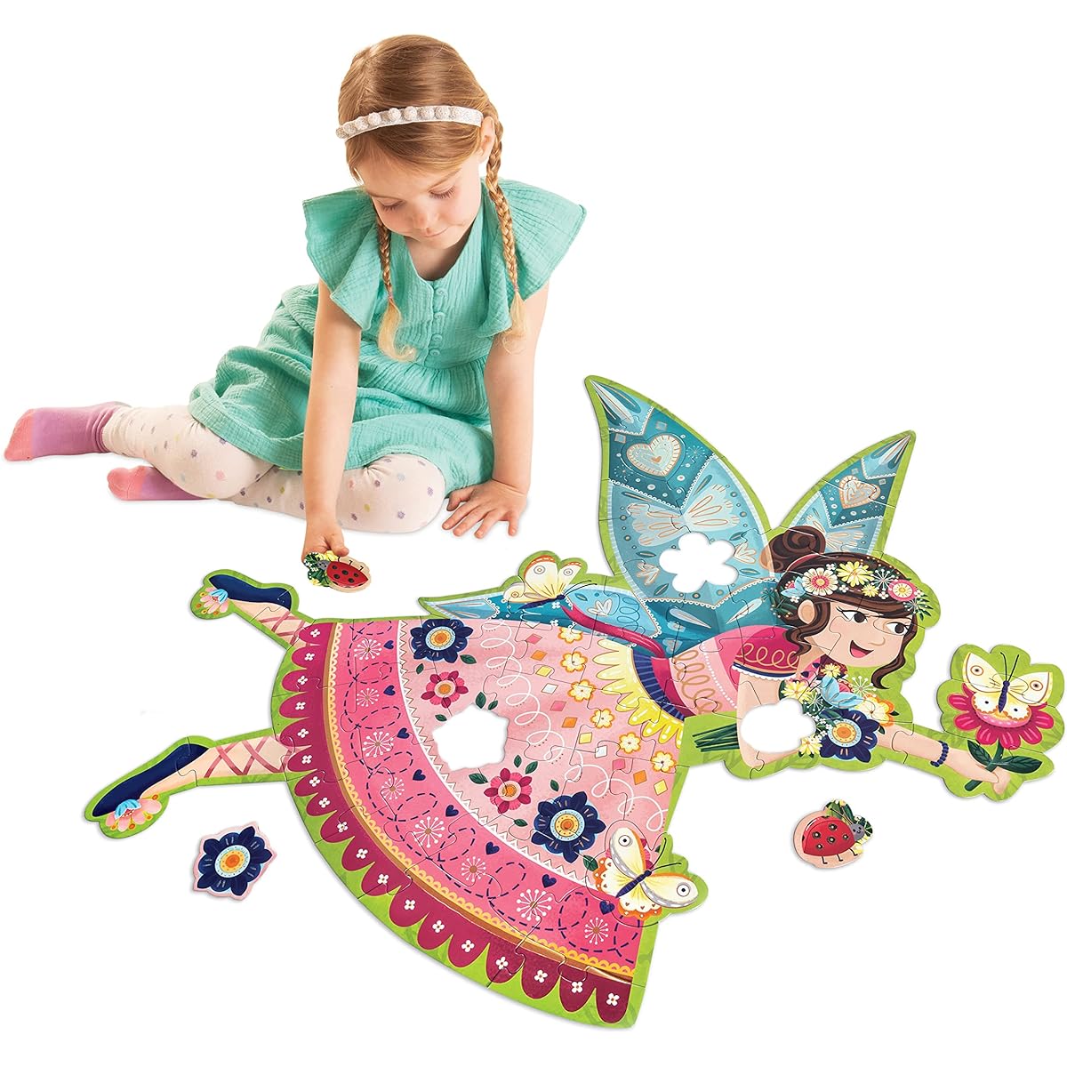 Peaceable Kingdom Shimmer & Glitter Fairy Floor Puzzle – 50 Piece Giant Floor Puzzle for Ages 5 and Up – Fun Shaped Puzzle Pieces – Great for the Classroom