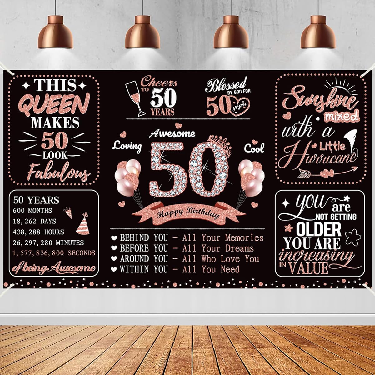Large 50th Birthday Banner Party Decorations for Women Rose Gold 50th Birthday Backdrop Party Supplies 50th Birthday Poster Photo Decorations for Indoor/Outdoor