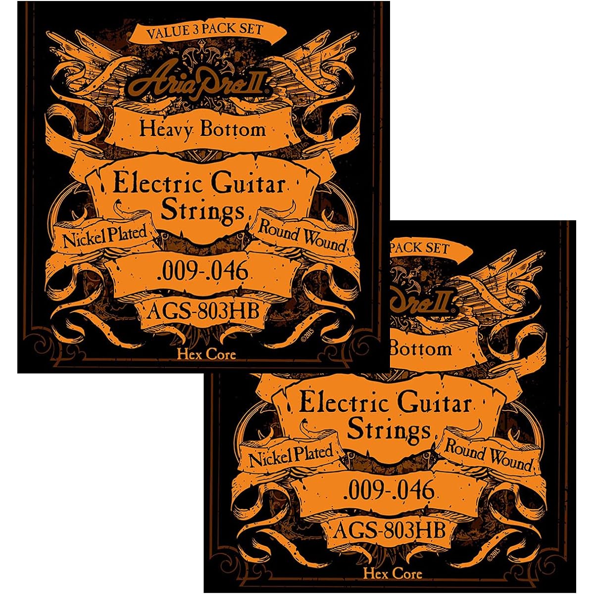 AriaPro II Electric Guitar Strings 3 Set Pack AriaProII AGS-803 (AGS-803HB Heavy Bottom, 12 Sets)