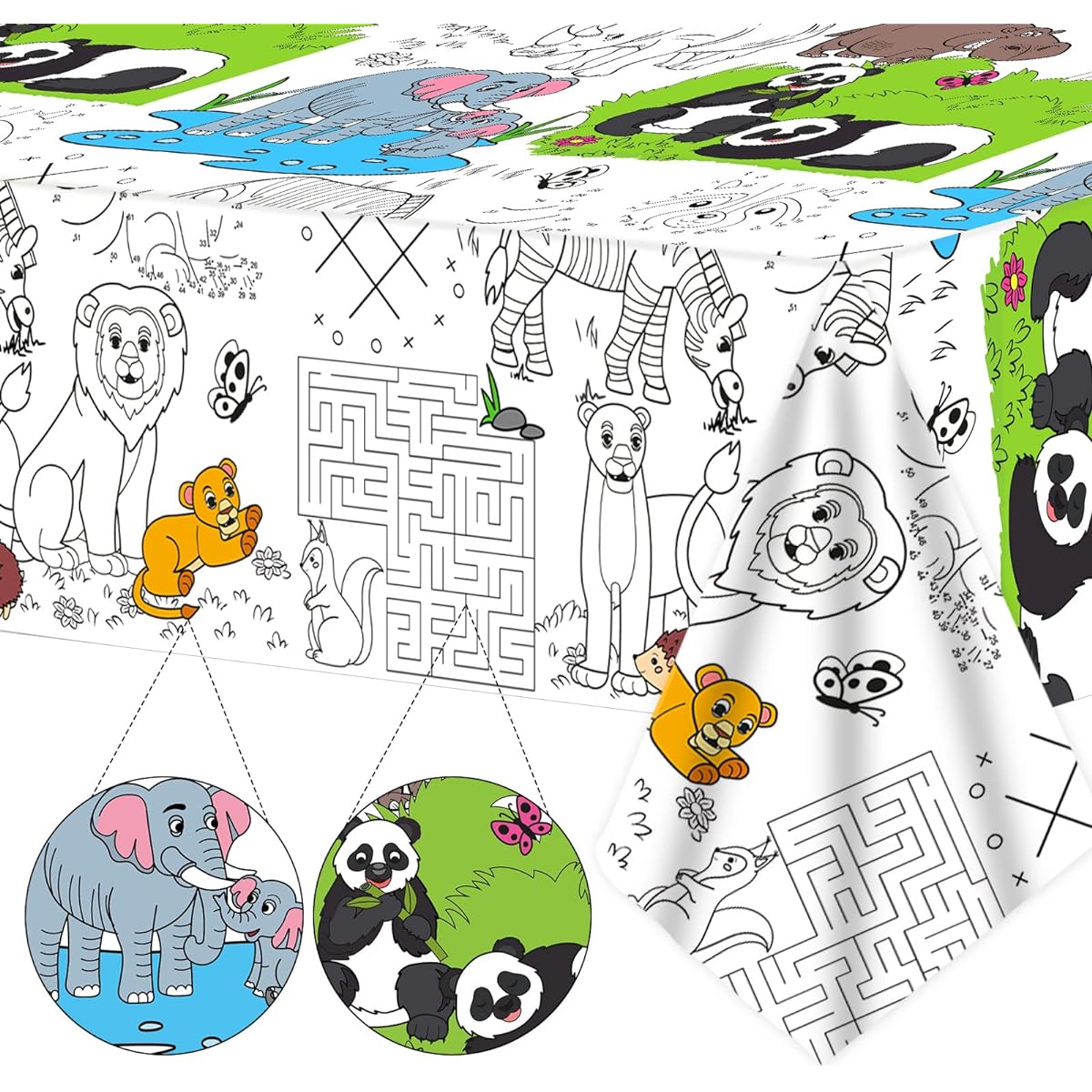 Giant Paper Color Tablecloth for Kids Giant Zoo Animal World Poster Activities Big Animals Color In Paper Poster Table Cover Kids Boys Girls Kindergarten Classroom Arts & Crafts