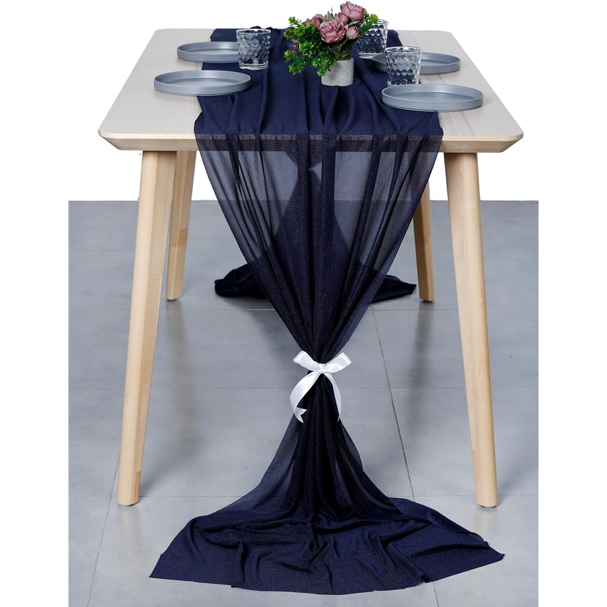MDS Chiffon Table Runner 10' 10' 29x120 Inch Sheer Wedding Runner Romantic Rustic Table Runner for Wedding Decoration Birthday Party Bridal Shower Party Arch Decor Navy Blue