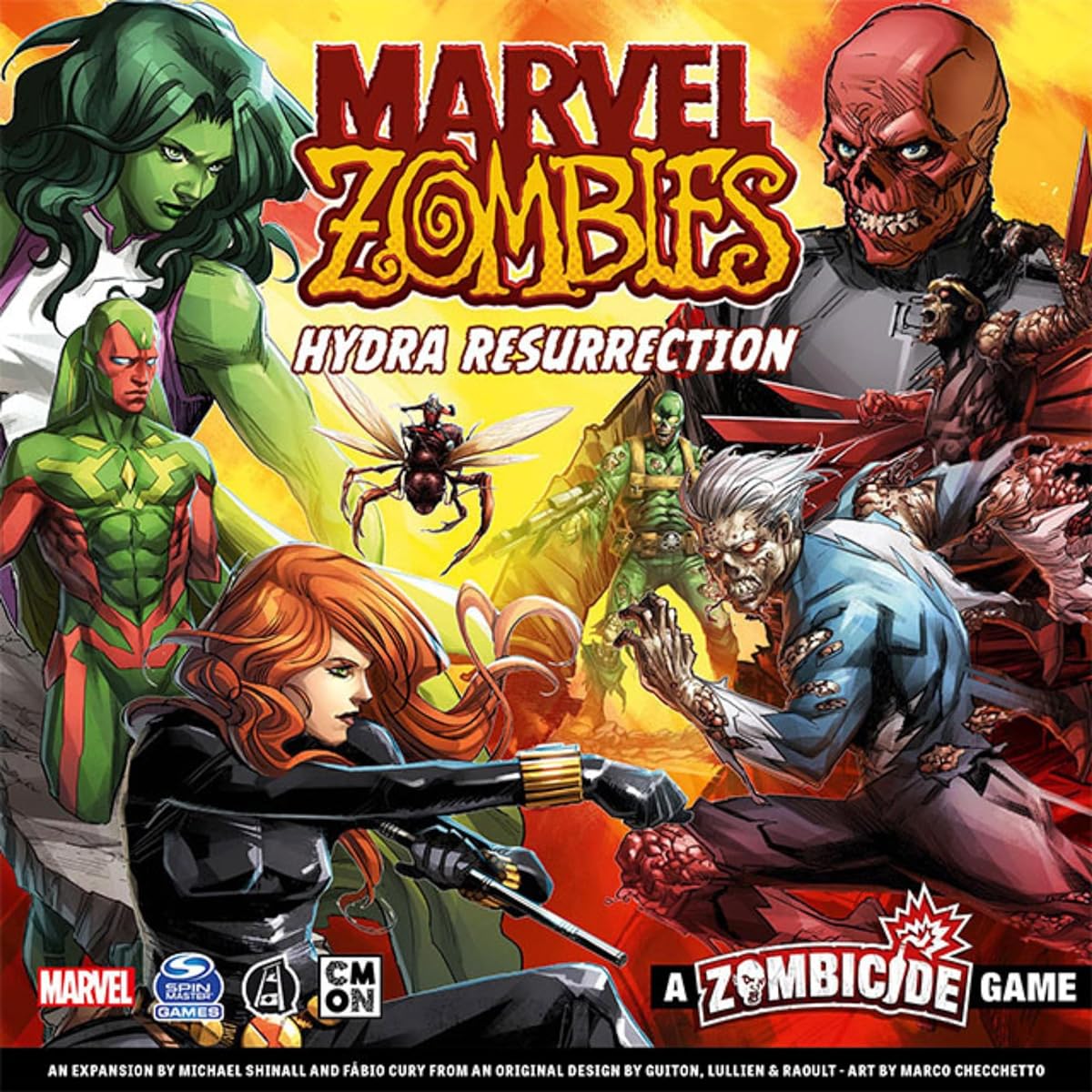 Marvel Zombies: Zombicide Game - Hydra Resurrection - Fight against red-skull zombie Hydra soldiers! Cooperative strategy game, for ages 14 and up, for 1 to 6 players, play time 90 minutes, made by CMON