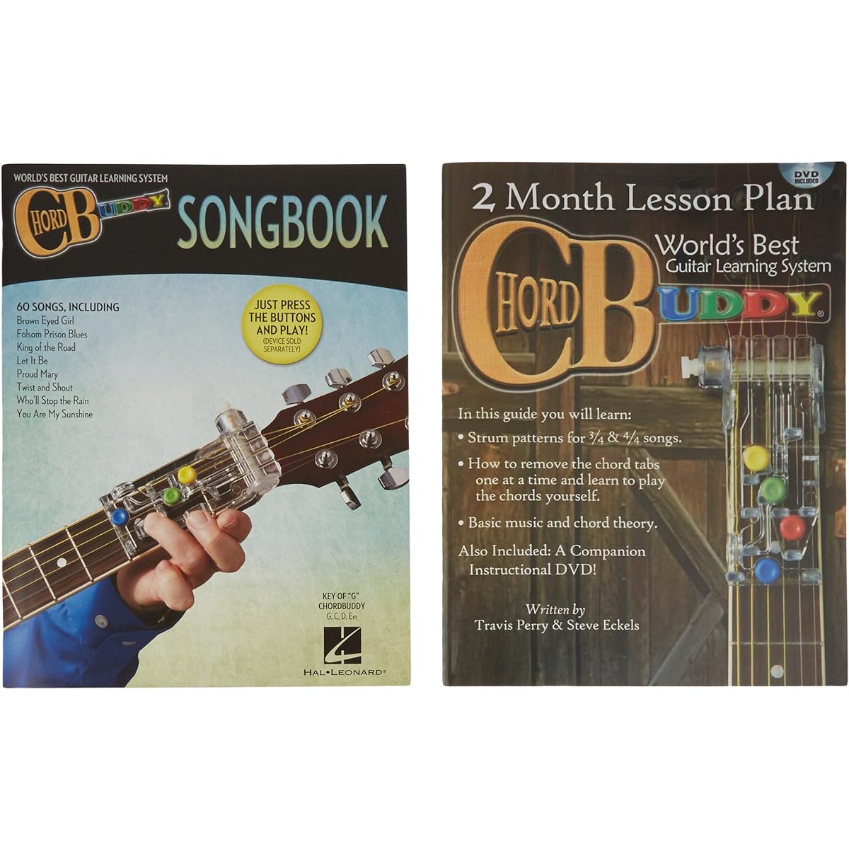 ChordBuddy guitar learning system for left-handed guitars. Includes ChordBuddy, 2-month lesson plan book, DVD, and songbook
