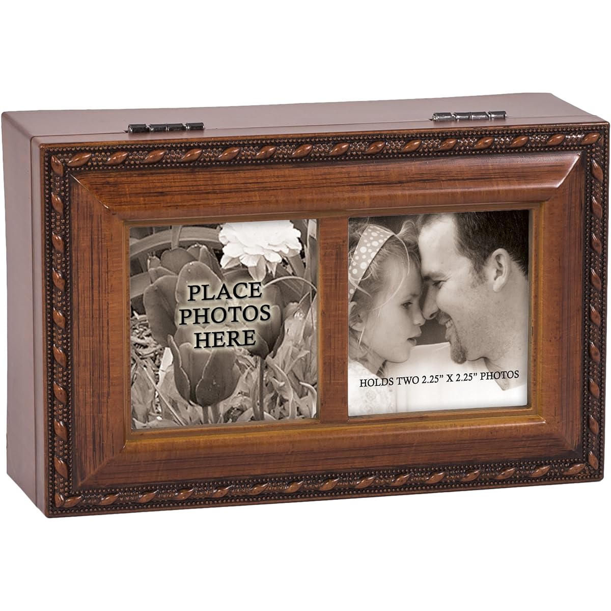 Photo Frame Dad and Daughter Wood Finish Jewelry Music Box Plays Tune Ave Maria