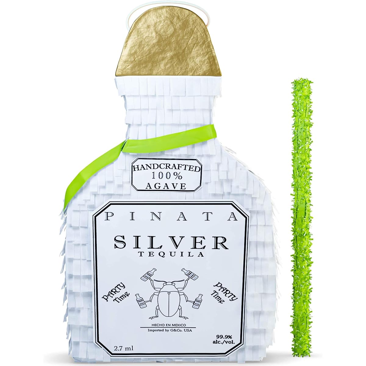 White Tequila Bottle Pinata with Stick - 17.5" x 10.5" x 4.5" Perfect for Adult Party Decorations cPhoto Prop Birthday Funny Anniversary 21st Birthday - Great for Candy/Favors