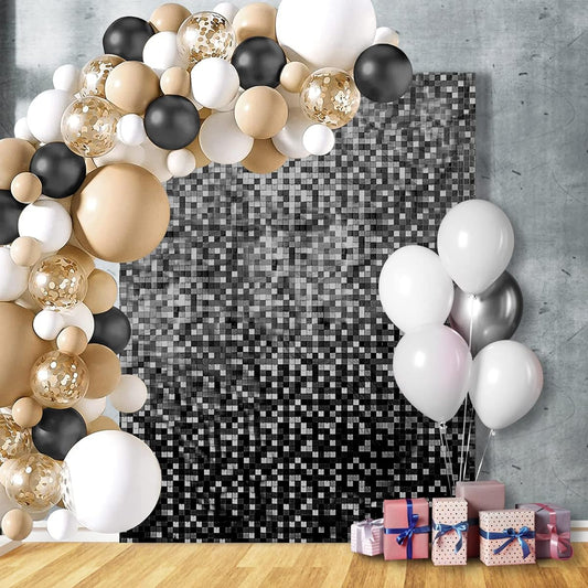 Alliecoin Black Sparkly Wall Backdrop 24 Pieces Square Sequin Wall Panels Decor for Valentines Decorations Anniversary Birthday Bridal Shower Wedding Bachelorette Party