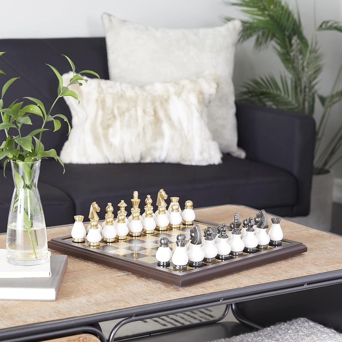 Deco 79 Aluminum Chess Game Set, 16" x 16" x 4", Gold