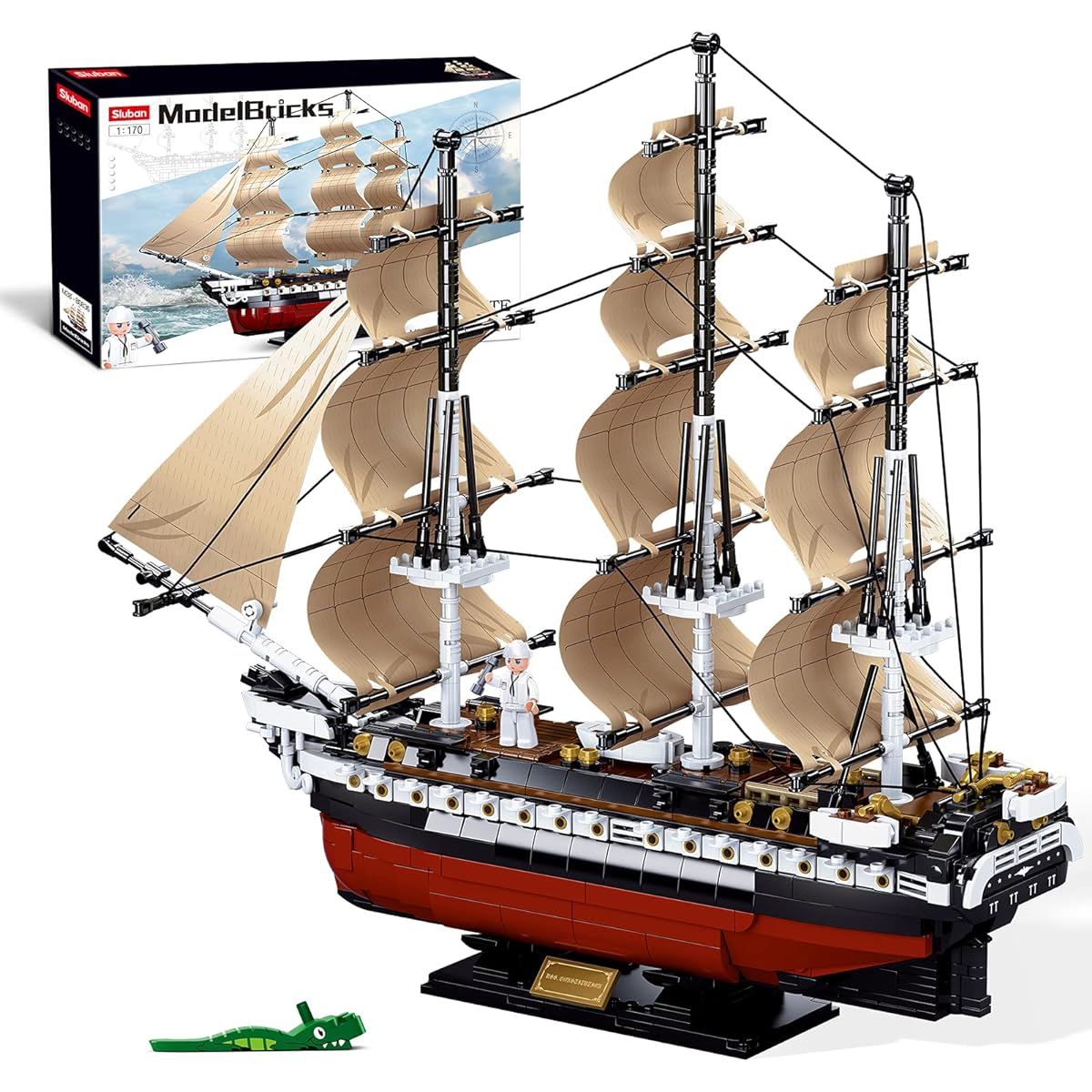 Sluban Frigate Building Block Toys Educational Learning Construction Toy Set - 1:170 USS Constitution Sailing Frigate Ship Model for Kids Boys Girls Ages 6+ (1118 Pieces)