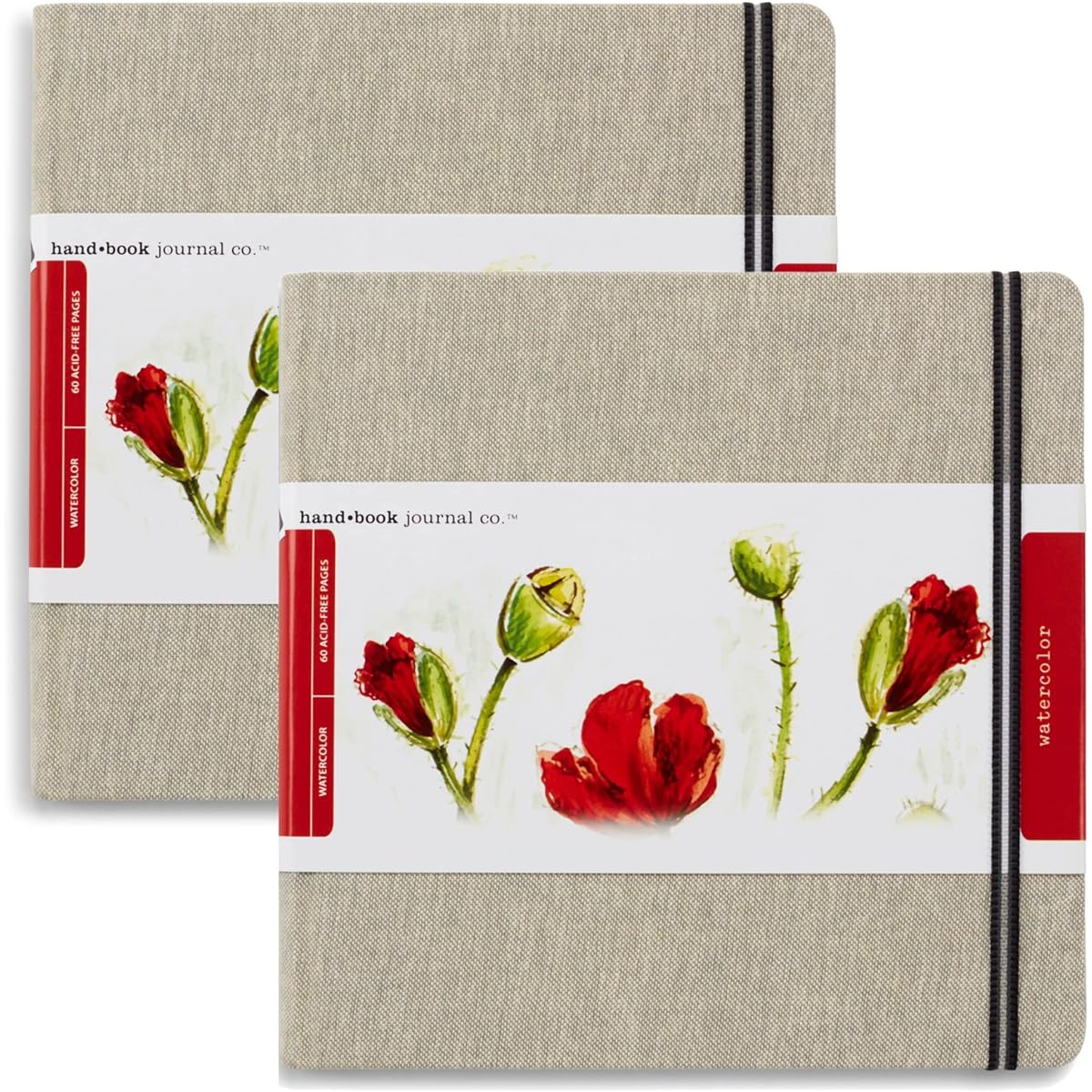 Handbook Journal Co. Artist Watercolor Sketchbooks Square 8.25 x 8.25 Inch (2 Pack) 95lb/200GSM Hardcover with Pocket