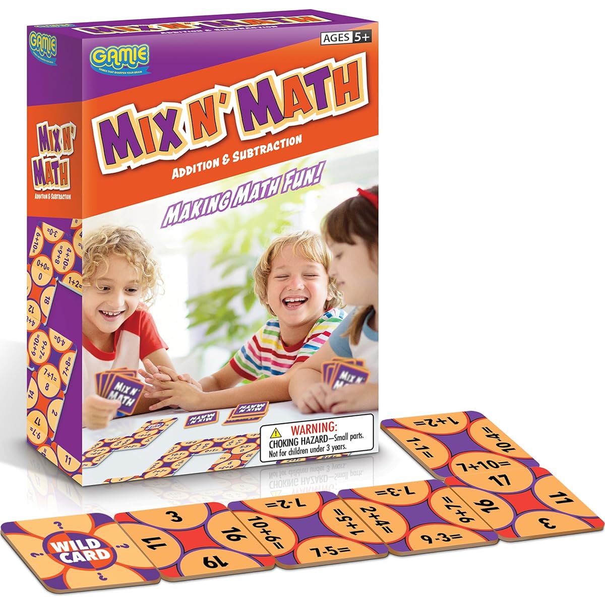 Gamie Mix N' Math Card Game for Kids - 130 Cards - Includes Problems, Solutions and Wildcards - Game that Makes Math Learning Fun - Educational Math Matching Card Game Hours of Challenging Fun