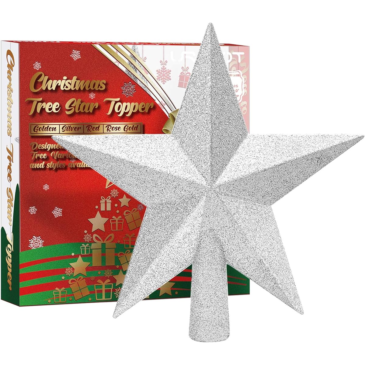 URATOT Mini Sparkly Christmas Star Tree Topper Christmas Decoration Holiday Tree Top Shatterproof Star Ornament Christmas Tree Decoration