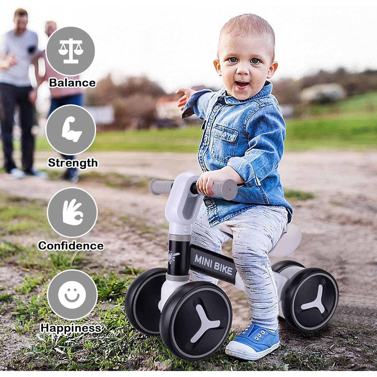 Baby Balance Bike for 1 Year Old Boys Girls, 12-36 Months Riding Toys Toddler Bike with Adjustable Seat, No Pedal Infant 4 Wheels Bicycle, Baby's First Bike First Birthday Gift Christmas