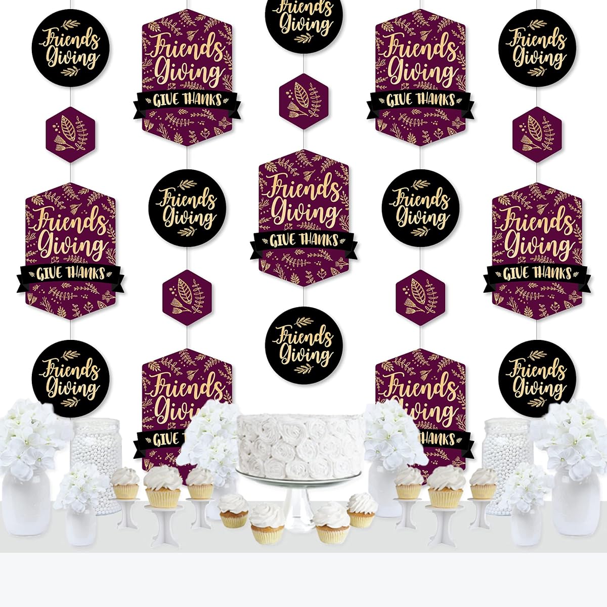 Big Dot of Happiness Elegant Friend Appreciation - Friends Thanksgiving Party DIY Backdrop - Vertical Hanging Decorations - 30 Pieces