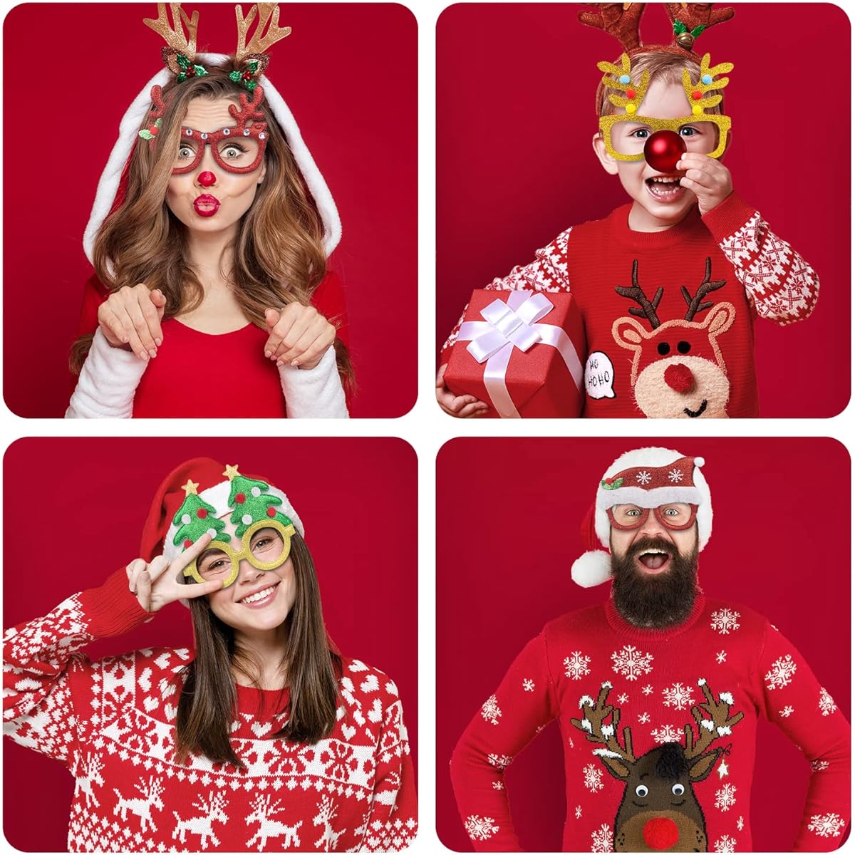 Christmas Glasses Party Decorations, 14pcs Glitter Holiday Glasses Frames Party Favors Supplies for Kids and Adults Christmas Decorations Costume Eyeglasses Christmas Party Holiday Favors Photo Booth
