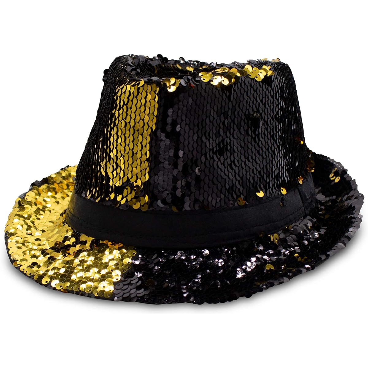 Windy City Novelties LED Light Up Gold and Black Color Changing Sequin Fedora Party Hat