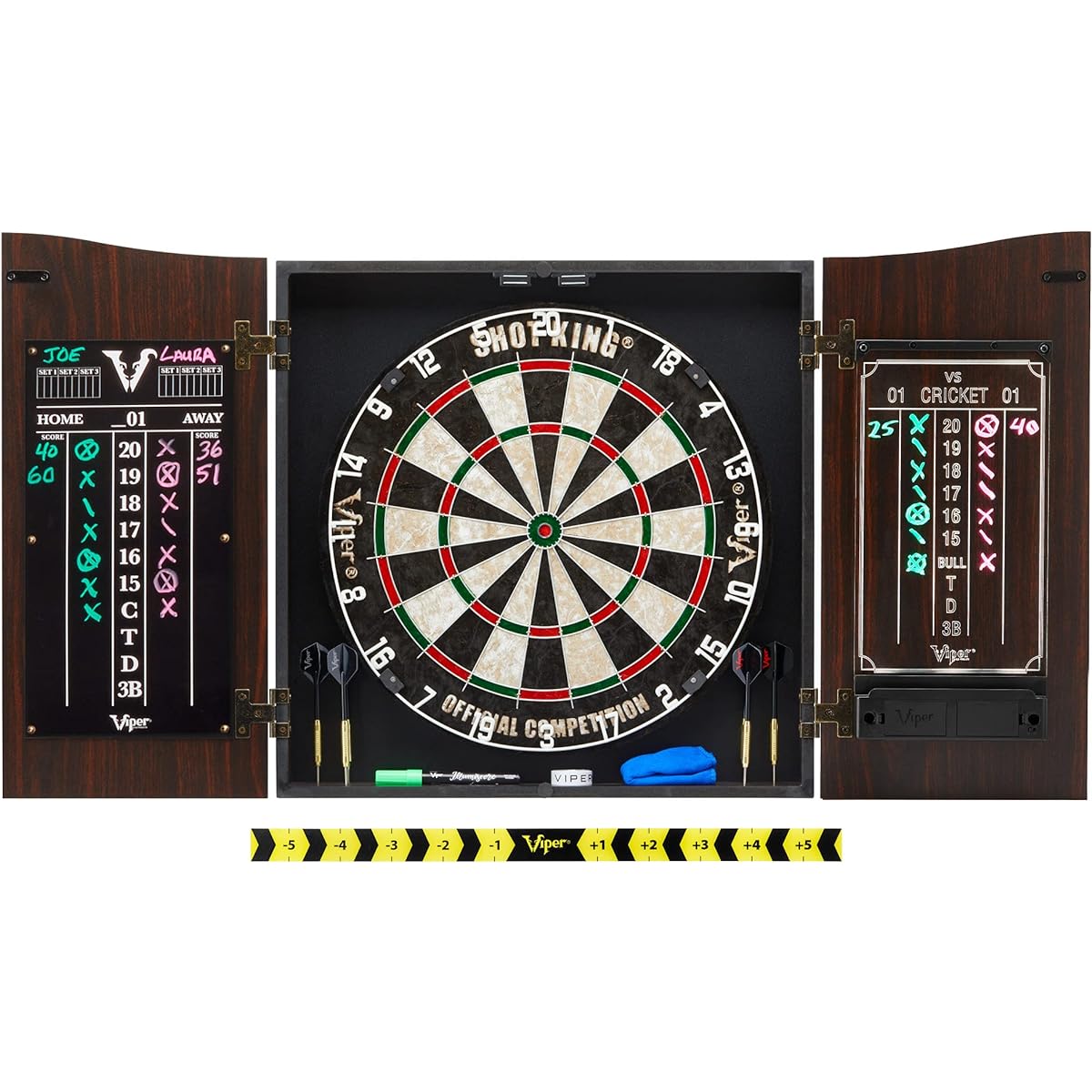 Viper by GLD Products Vault Deluxe Dartboard Cabinet with Shot King Sisal Dartboard and Illumiscore Scoreboard - Wood