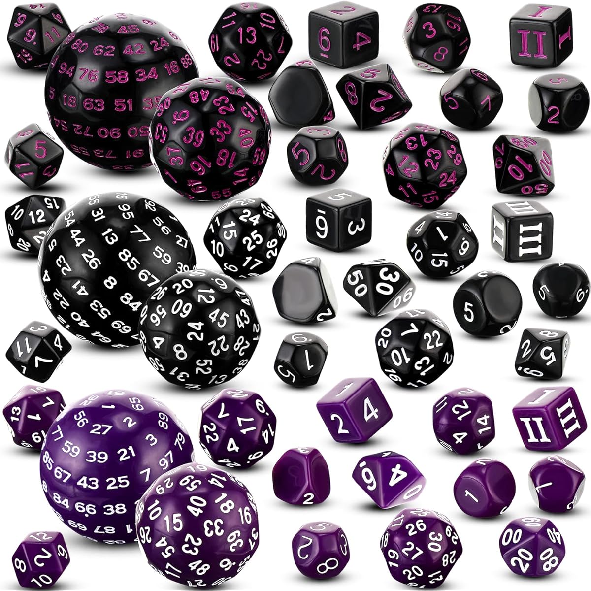 Libima D3-D100 Polyhedral Dice Set, Set of 3, 100-sided Dice, Polyhedral Dice Set for Role Playing Table Game Parties (Black & Purple, Black & White, Purple & White)
