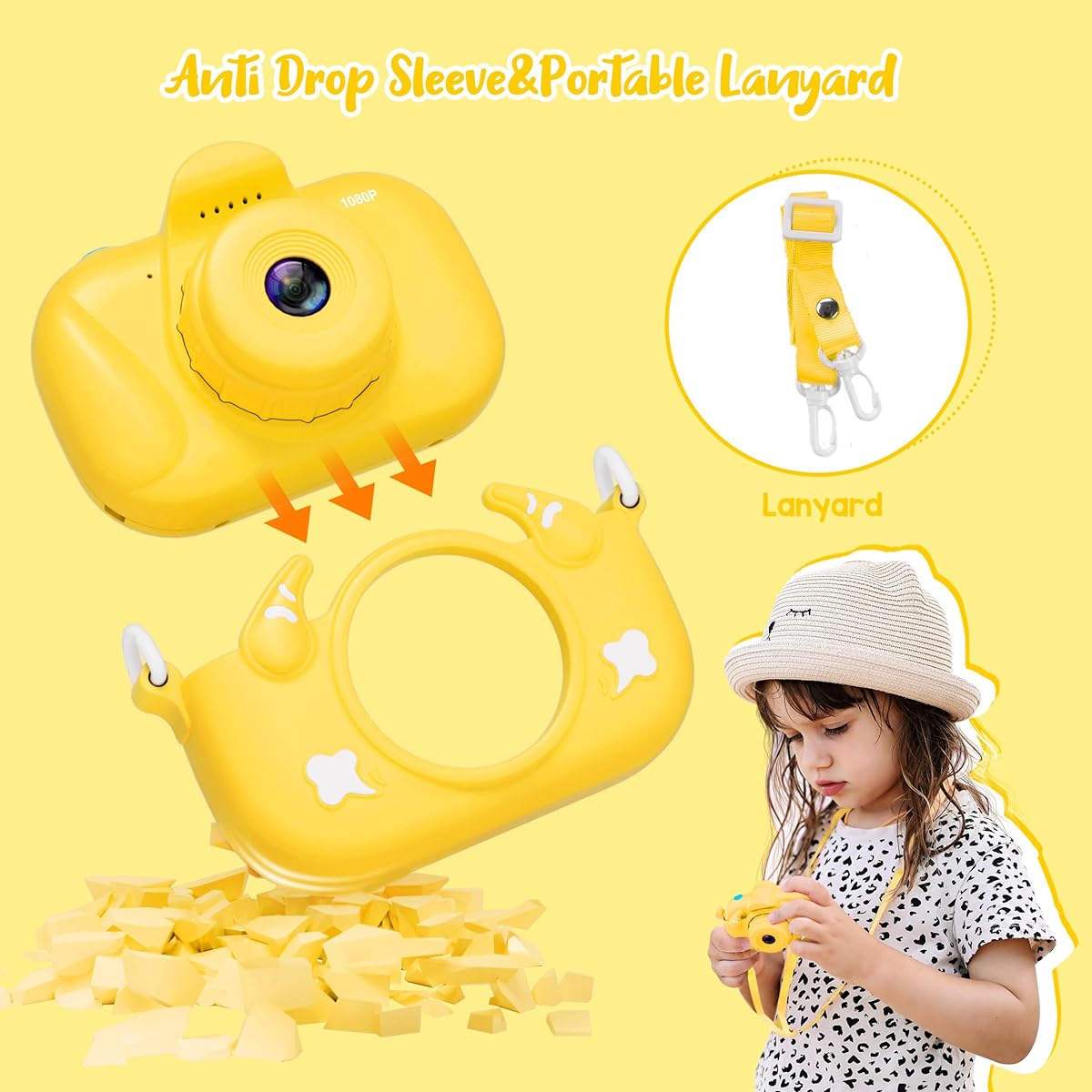 Digital Camera for Kids 1080P Camera for Kids with 32GB Card (Yellow)