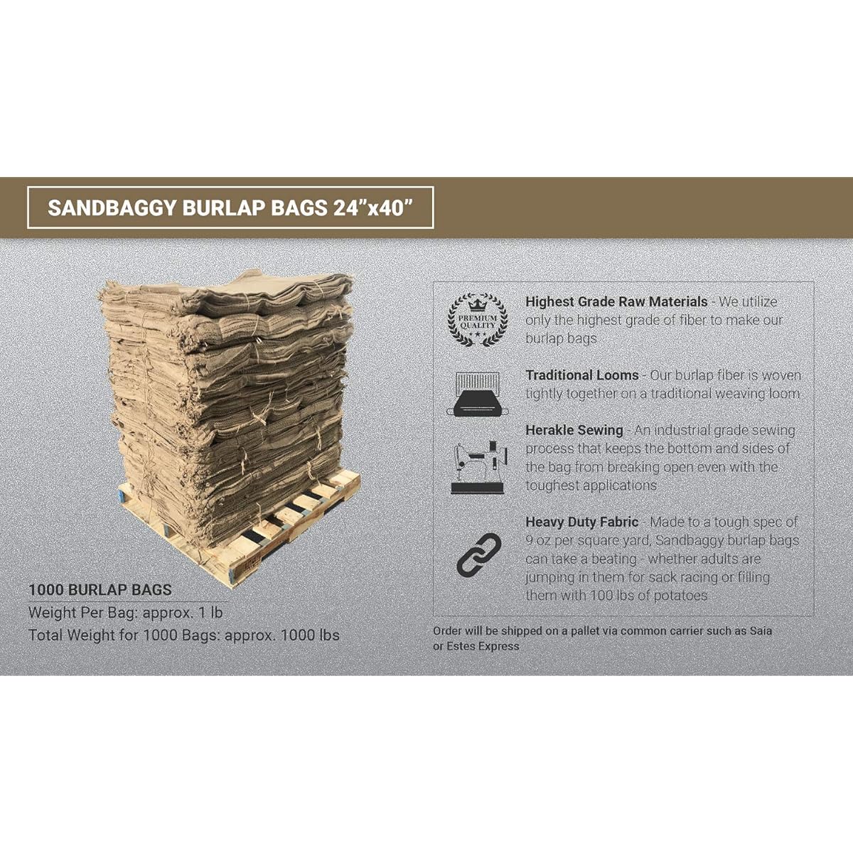 Sandbaggy Burlap Bags Large 24" x 40" - Potato Sack Lace Bags for Kids & Adults, Birthday Party Games, Frost Protection for Shrubs & Plants (Pack of 1,000)