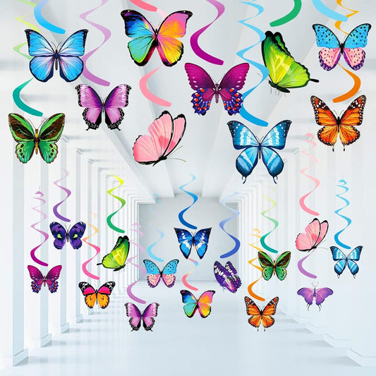 30 Pieces Butterfly Party Decorations Hanging Swirl Decor Ceiling Hanging Swirl Decoration Watercolor Purple Butterfly Swirl Garland Baby Girls Birthday Wedding Party Supplies