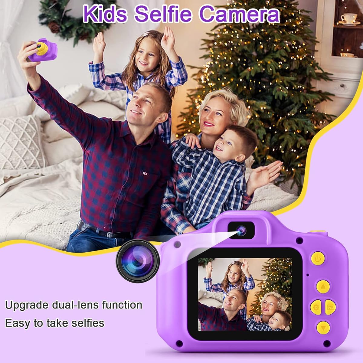 GKTZ Gifts for 3-8 Year Old Girls, Kids Camera Digital Selfie Toddler Camera Video Camcorder for Kids Birthday Gift for 3 4 5 6 7 8 Year Old Girls with 32GB SD Card - Purple