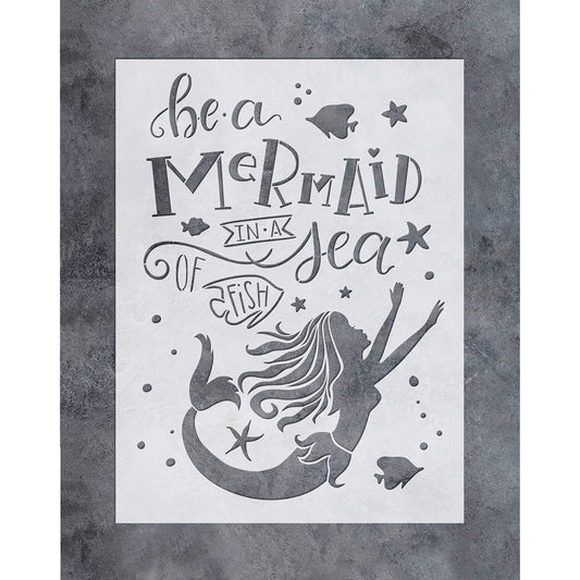 GSS Designs Stencil - Nursery Girls Room Wall Art Decor Be a Mermaid in a Sea of Fish (12x16 Inch) - Reusable Template for Wall Pictures, DIY Crafts (SL-039)