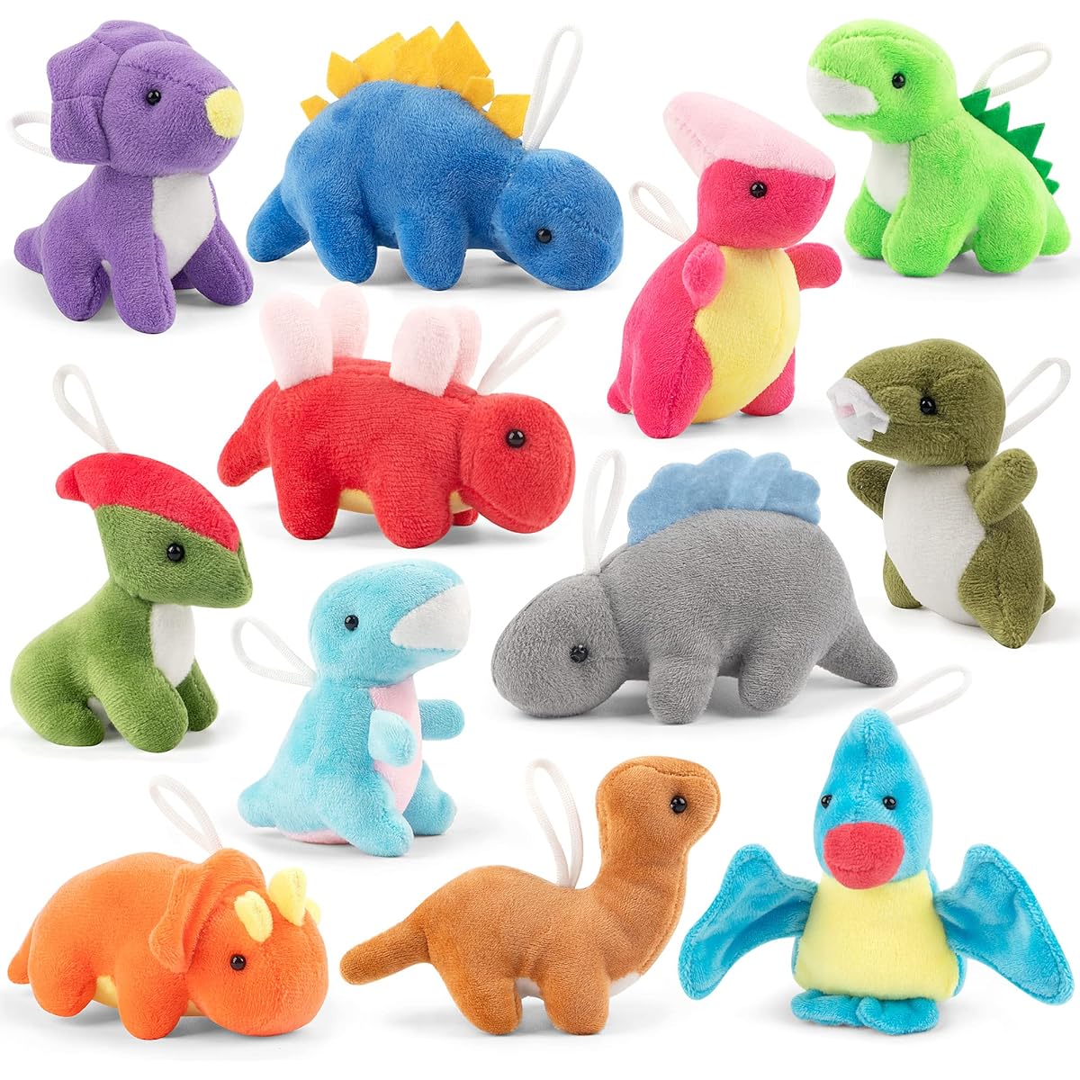 Mocoosy Dinosaur Plush Set, 12 Pack Mini Dinosaur Stuffed Animals Bulk Dinosaur Plush Party Favors for Kids, Dinosaur Plush Keychains for Girls and Boys Dinosaur Birthday Party Favors Supplies
