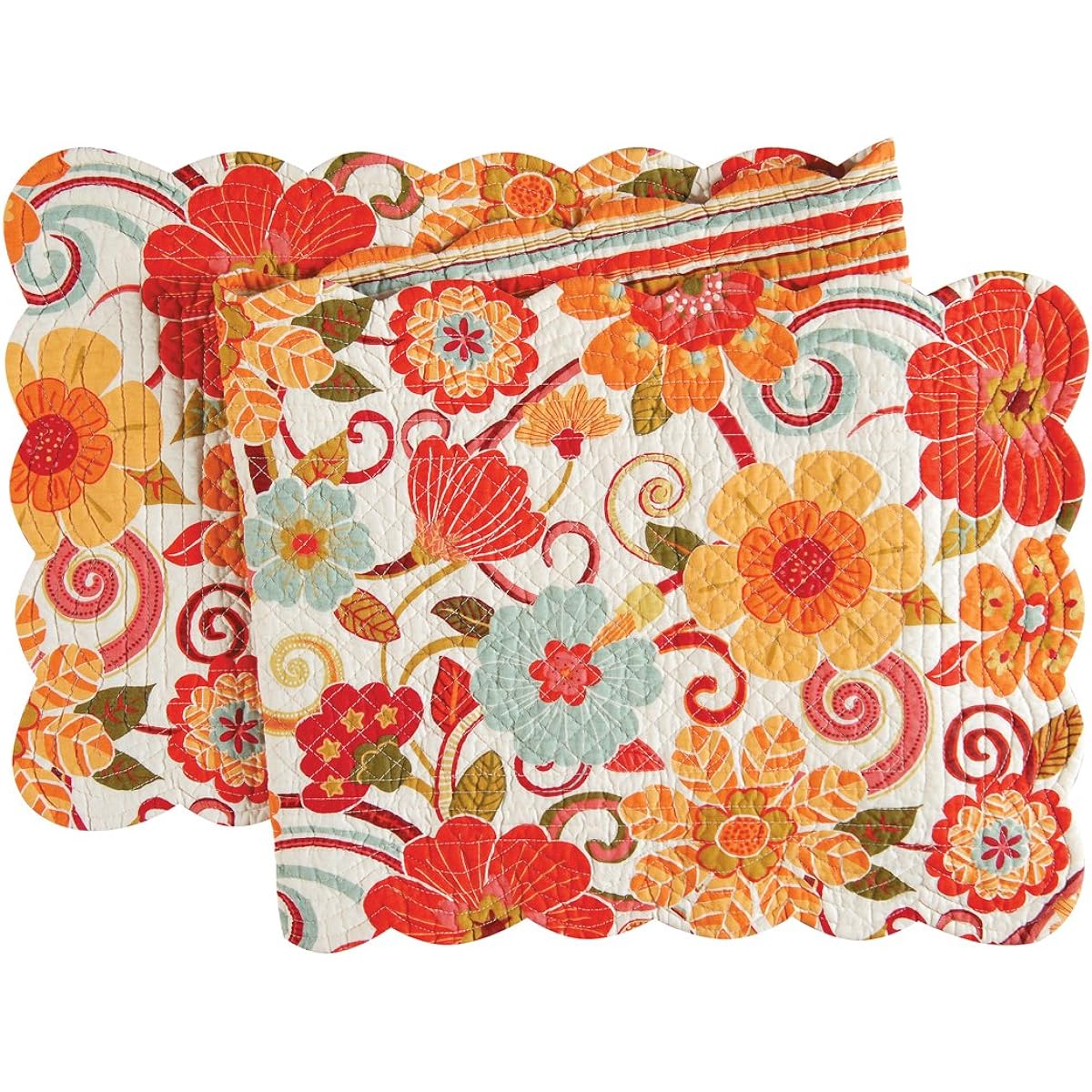C&F Home Giselle 14" x 51" Table Runner Cotton Floral Botanical Fun Spring Summer Orange Yellow Quilted Reversible Table Runner Orange