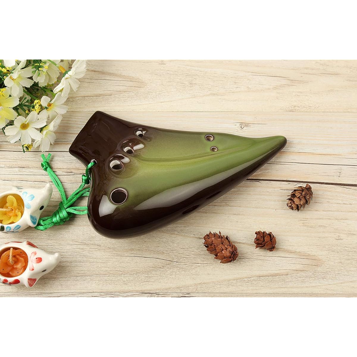 TNG Ocarina Musical Instrument [Triple/Alto/Gradient Green] C Tone AC Multiple Tubes (Dedicated Case Included) Ocarina Glaze Finish Pipe Blowing Green Yellow