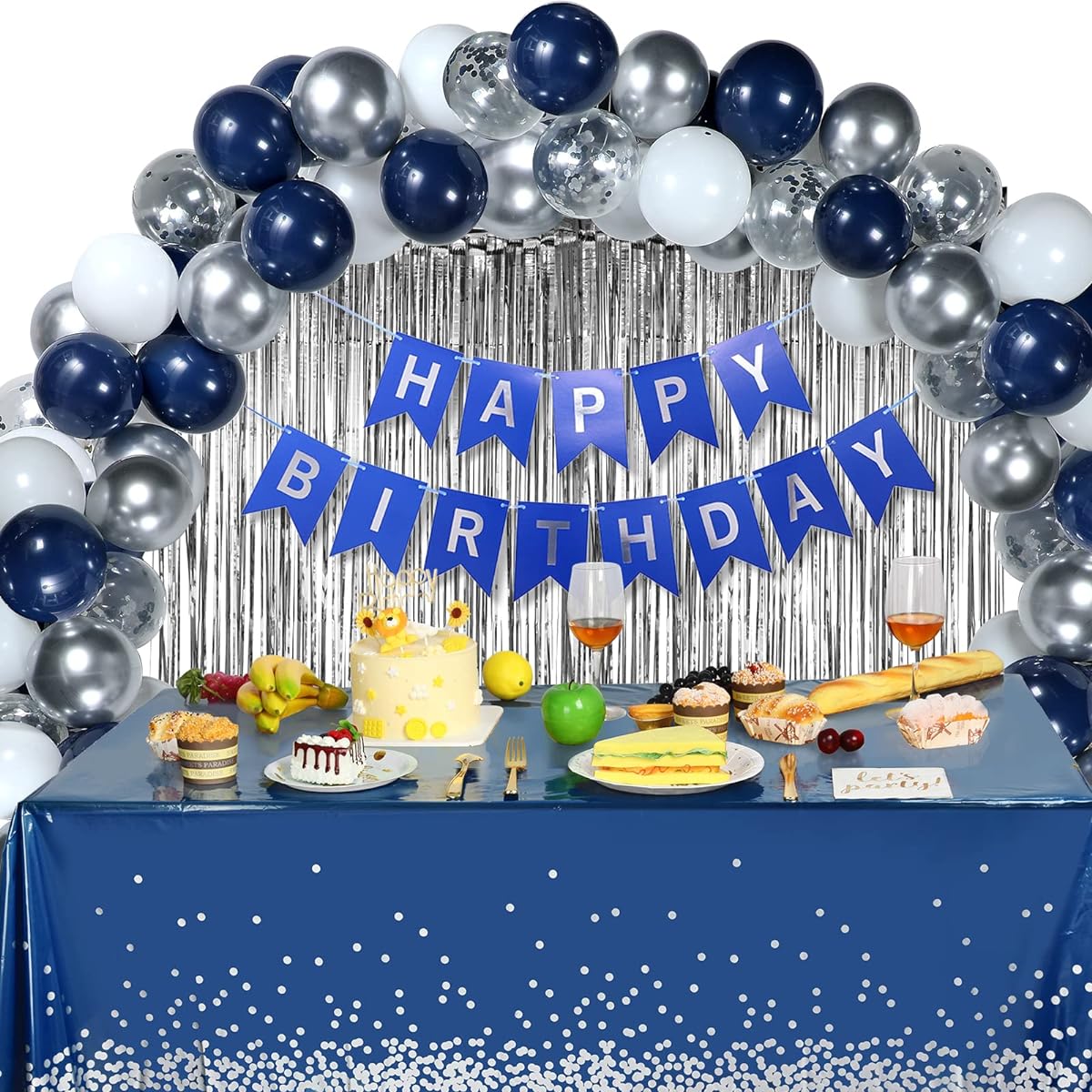 Party Balloon Decoration Set Blue Gold Silver Black Red (Blue and Silver)