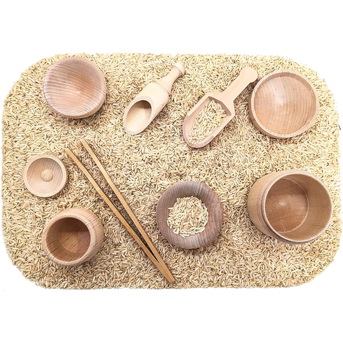 SimplytoPlay Sensory Bin Tools Montessori Toys for Toddlers Waldorf Toys Wooden Scoop Tongs Transfer Activities Fine Motor Learning