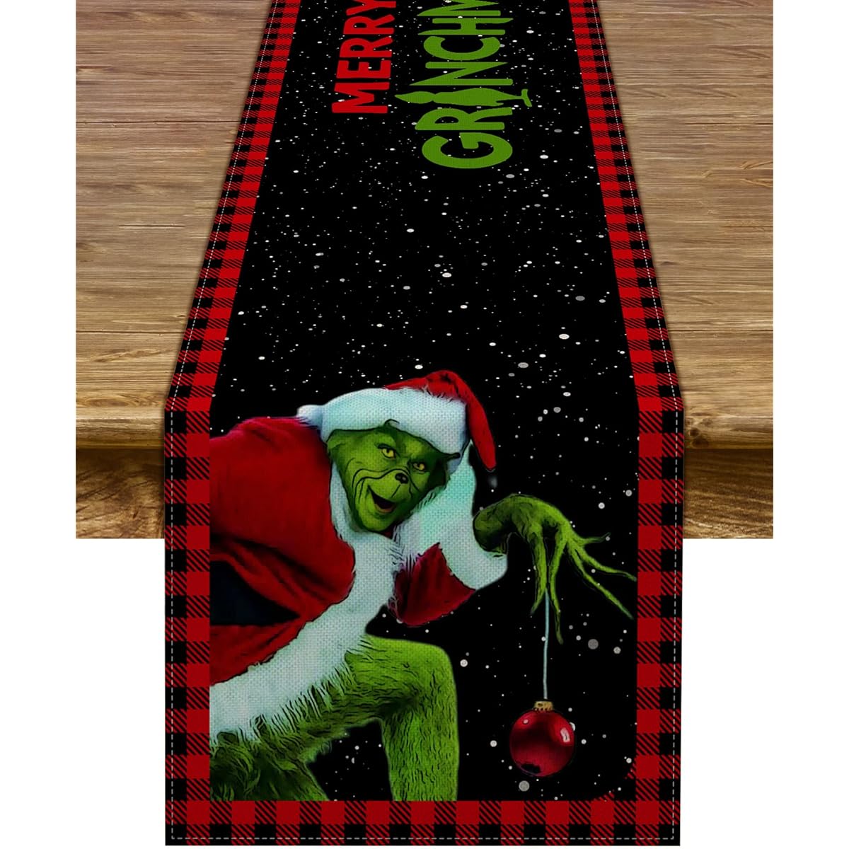 Merry Grinchmas Table Runner Christmas Buffalo Check Christmas Holiday Party Fireplace Kitchen Dining Home Decor