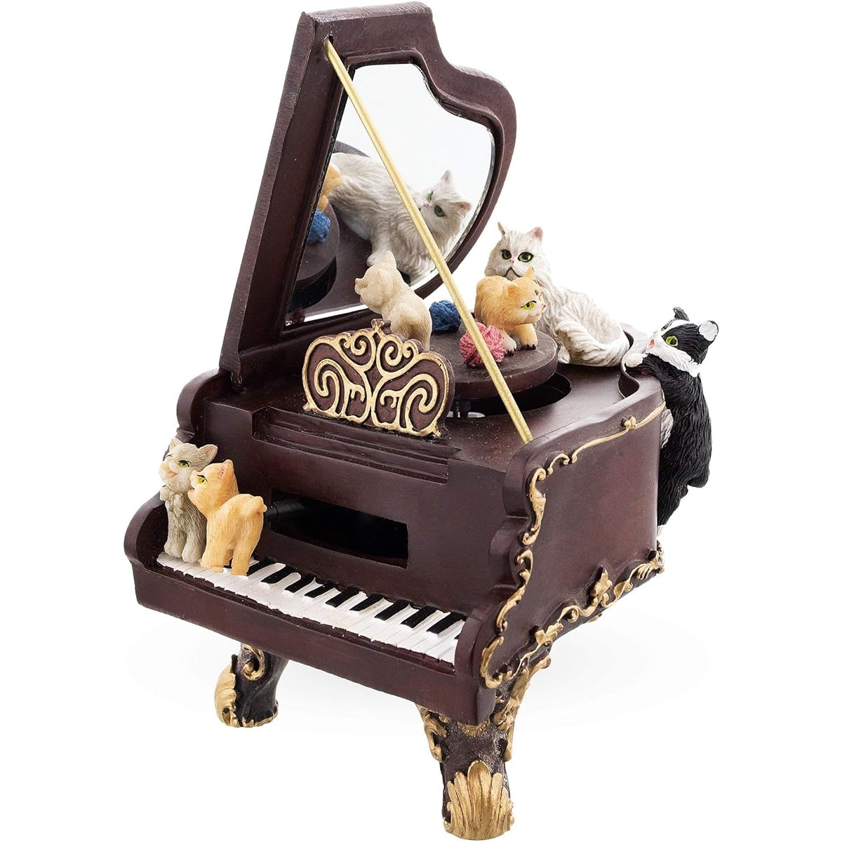 Purrfect Piano Serenade: Animated Musical Figurine with Cats Playing