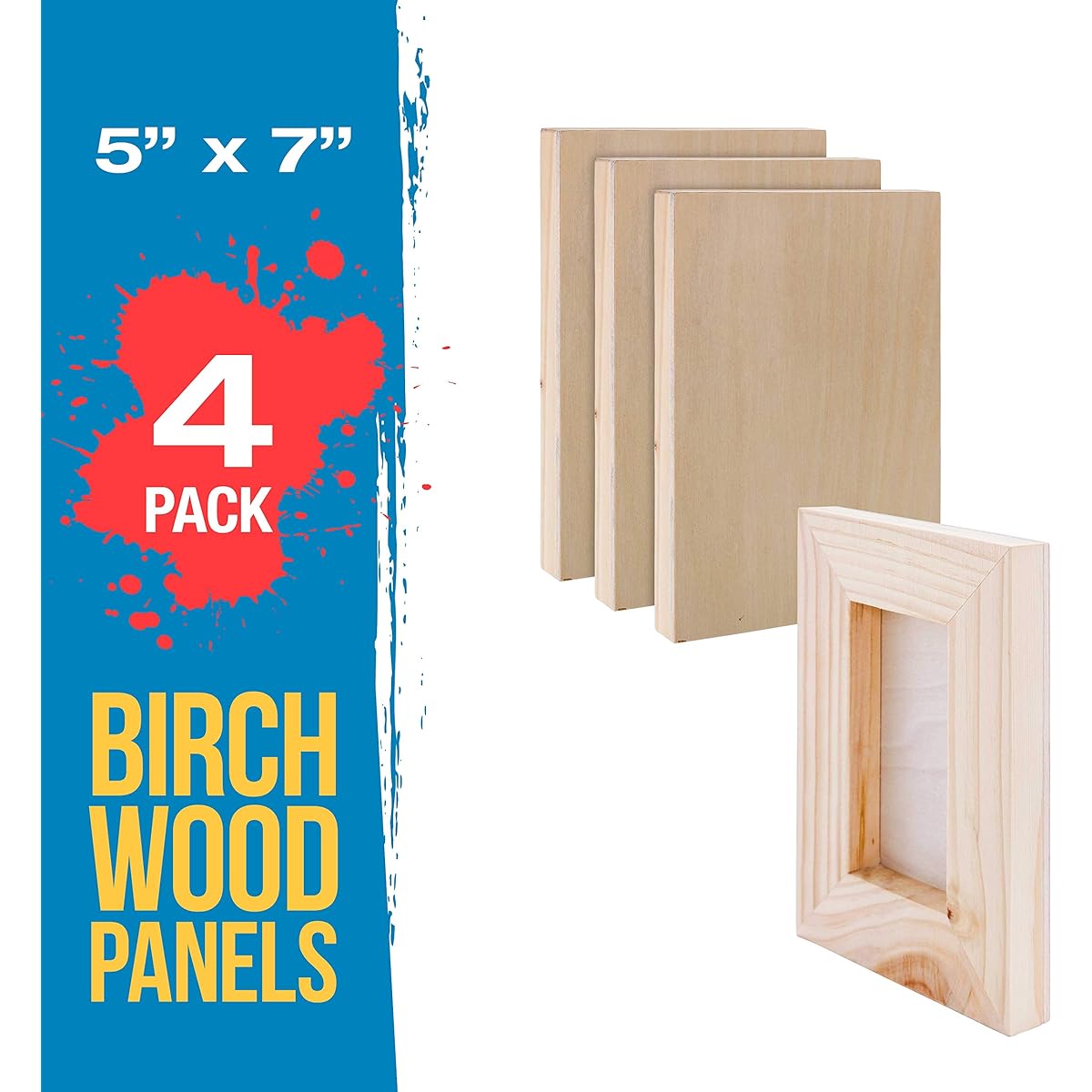 U.S. Art Supply 5 x 7" Birch Wood Paint Poured Panel Board Gallery 1 1/2" Deep Cradle (Pack of 4) - Artist Depth Wooden Wall Canvas - Mixed Media Craft Acrylic Oil Enthusiasm