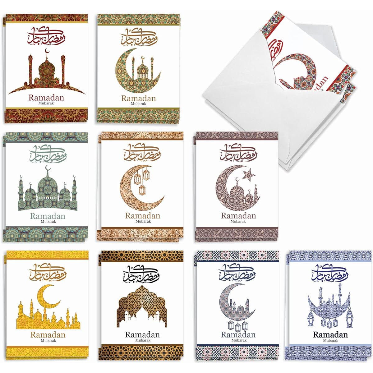 The Best Card Company Ramadan Mubarak - 20 Boxed Ramadan Note Cards with Envelopes (4 x 5.12 inches) - AM9078RDG-B2x10