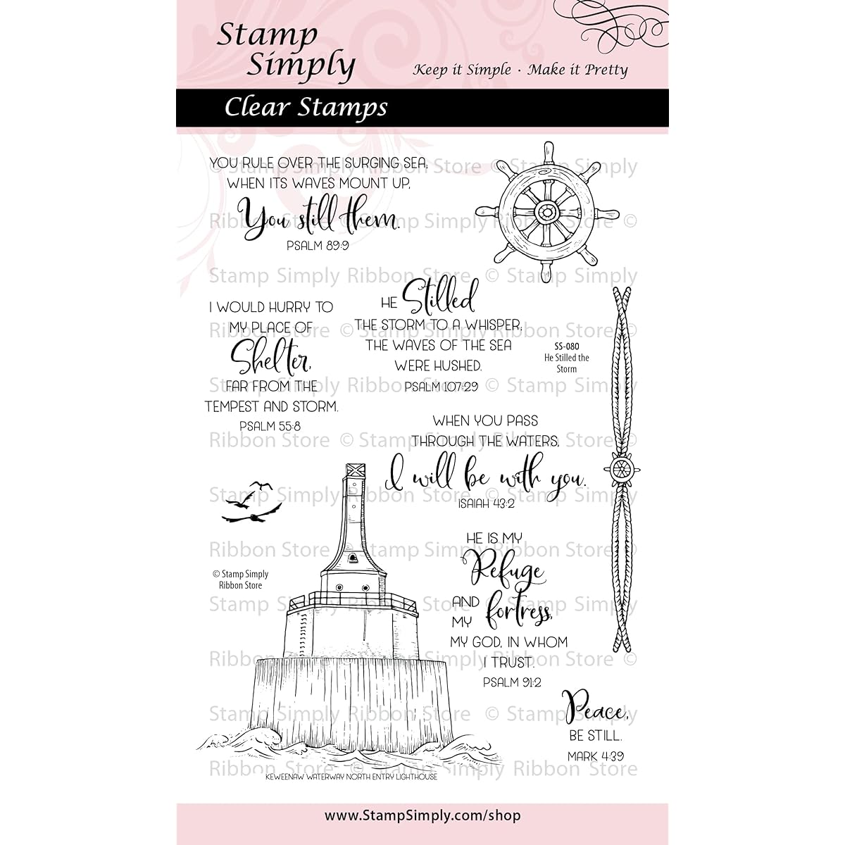Stamp Simply Clear Stamps - He Stilled The Storm Lighthouse Christian Religious 4x6 inch Sheet - 10 Pieces