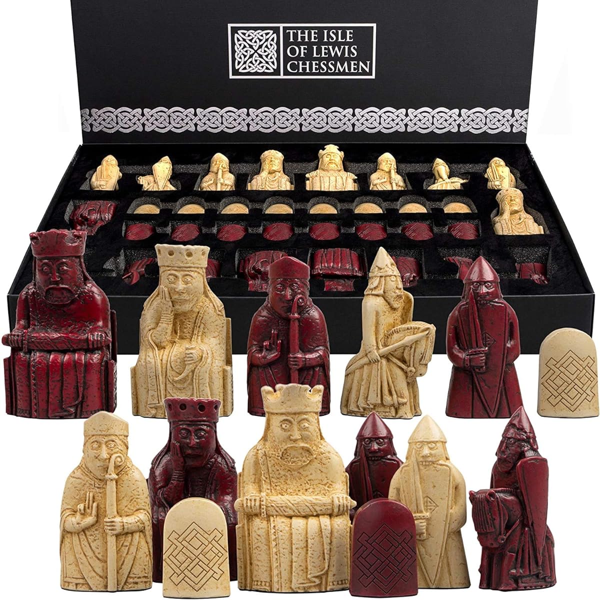 Isle of Lewis Chessmen - Regency Chess Official Lewis Chess Set - Red Edition - 4 Queens