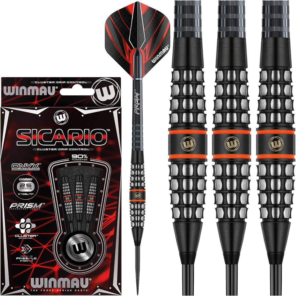 WINMAU Sicario Tungsten Steel Tip Dart Set 25g Prism Flight and Shaft (Stem)