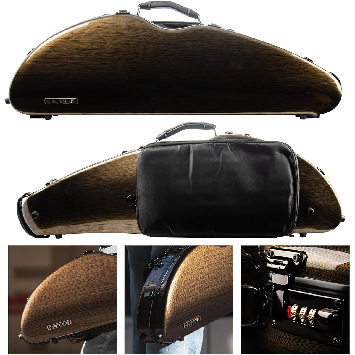Christina carbon fiber semicircular violin case with hygrometer Qinfubao password lock (dark gold)