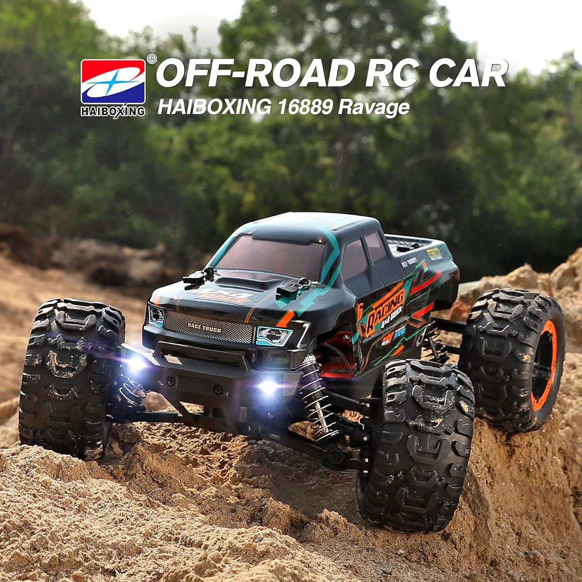 HAIBOXING RC Car 16889 1:16 Remote Control Car for Adults High Speed 36km/h RC Truck RTR RC Crawler 2.4G All Terrain Waterproof Off-Road Vehicle with 2 Batteries Gift Toy for Boys Age 8+