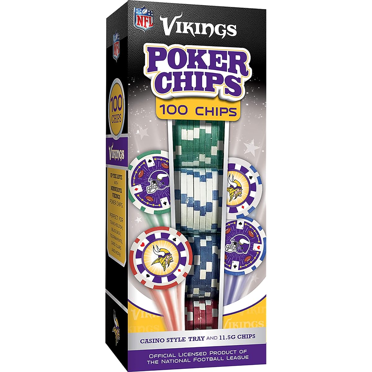 MasterPieces Game Day NFL Minnesota Vikings 100 Piece Poker Chip Set Casino Style