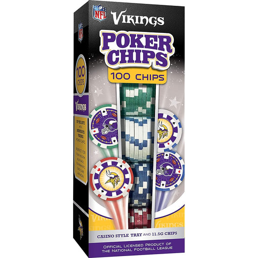 MasterPieces Game Day NFL Minnesota Vikings 100 Piece Poker Chip Set Casino Style
